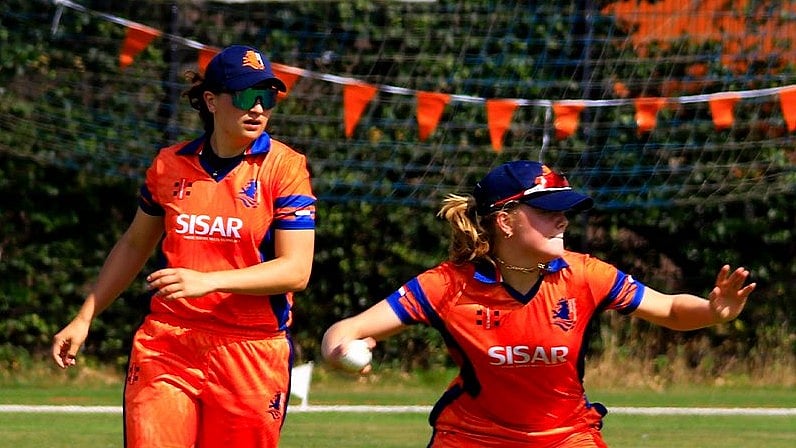 Photo: X | Netherlands Cricket : Netherlands women's cricket team players during fielding.